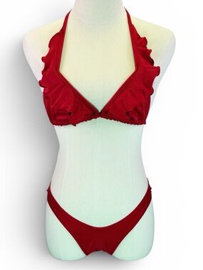 Body Language Women’s Two Piece Red Ruffle Lingerie Size 0/S
